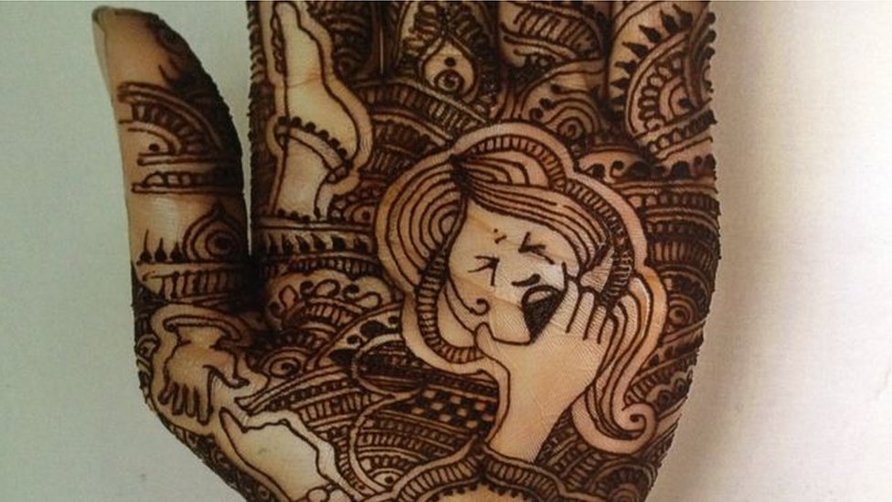 An artwork in henna to protest against domestic violence