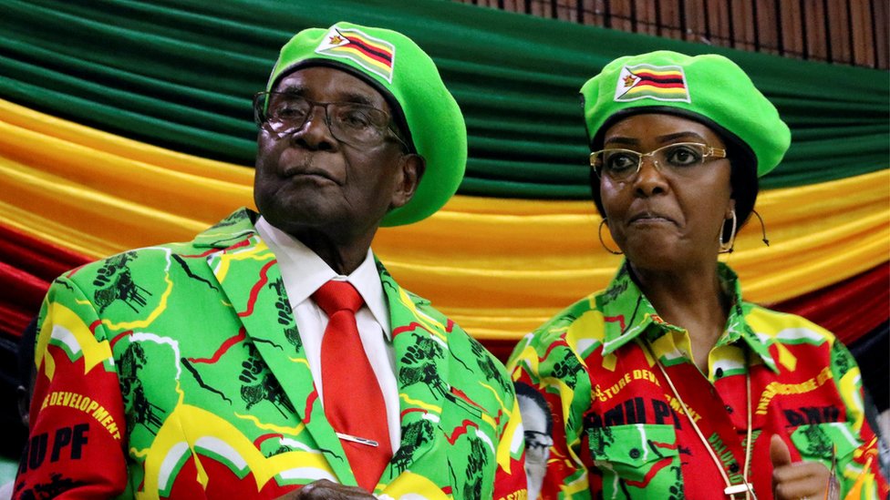 Robert Mugabe and Grace Mugabe in Zanu-PF outfits