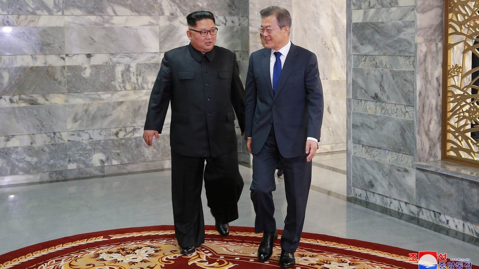 Both Korean leaders meet at the truce village of Panmunjom, North Korea