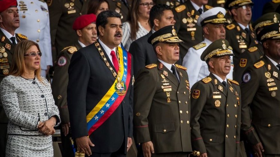 Venezuelan President Nicolás Maduro (2nd left) during an outdoor event in Caracas. Photo: 4 August 2018