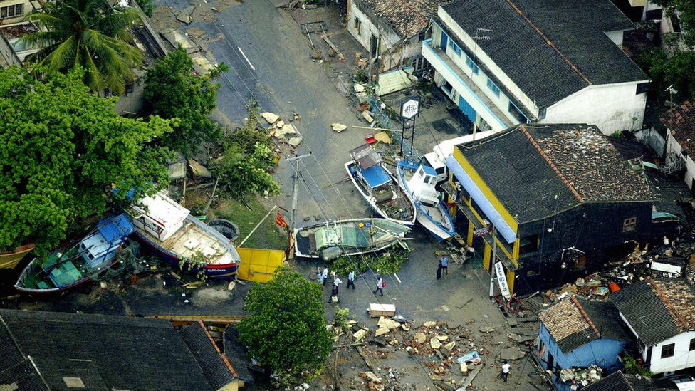 Boats on the street in Sri Lanka after the tsunami