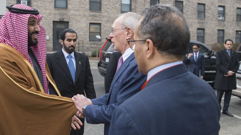 Saudi Crown Prince Mohammed Bin Salman is welcomed to the Massachusetts Institute of Technology (MIT) on 25 March 2018