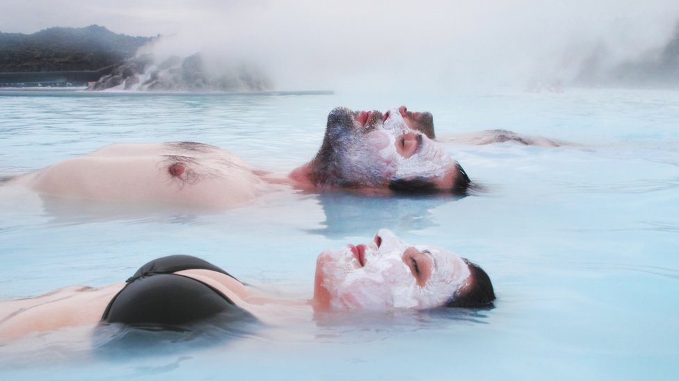 Couple at the Blue Lagoon, in Reykjavik