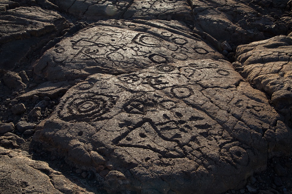 Petroplyphs in Hawaii, at sunrise