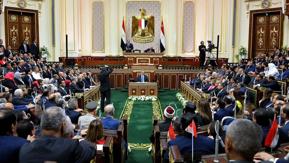 File photo showing Abdul Fattah al-Sisi addressing Egypt's parliament on 2 June 2018