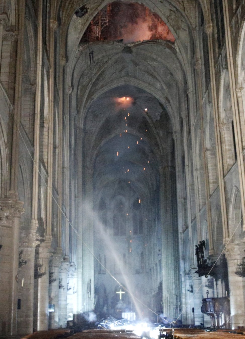Interior view of Notre Dame during the fire
