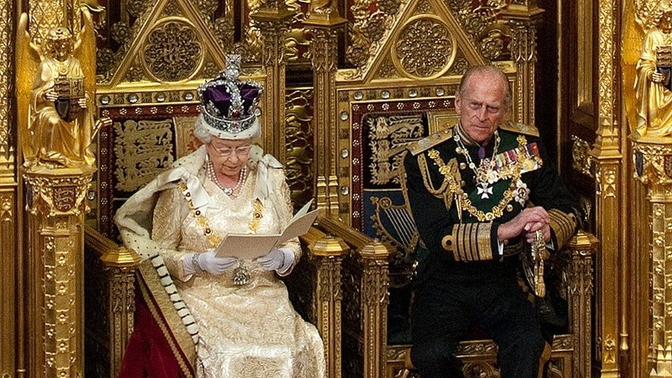 Queen Elizabeth II giving her speech from a throne