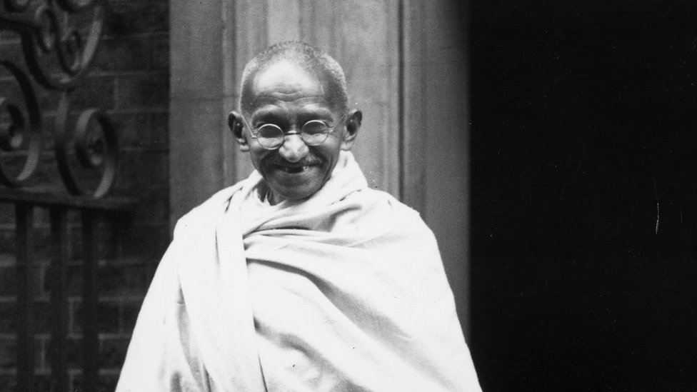 Indian leader Mahatma Gandhi outside Ten Downing Street, London, in 1931