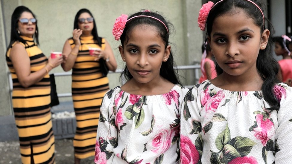 Twins pose for photographs at the Sri Lanka Twins event in Colombo, Sri Lanka, on 20 January 2020