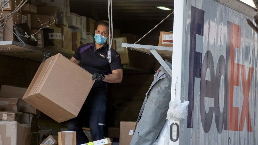 A Fedex delivery man in New York