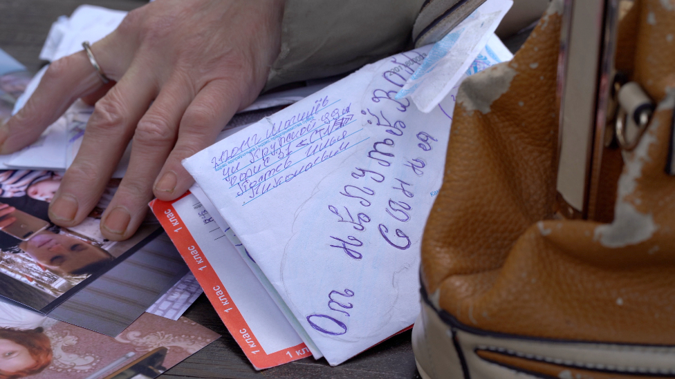 Natalia Kostseva with letters from her sons