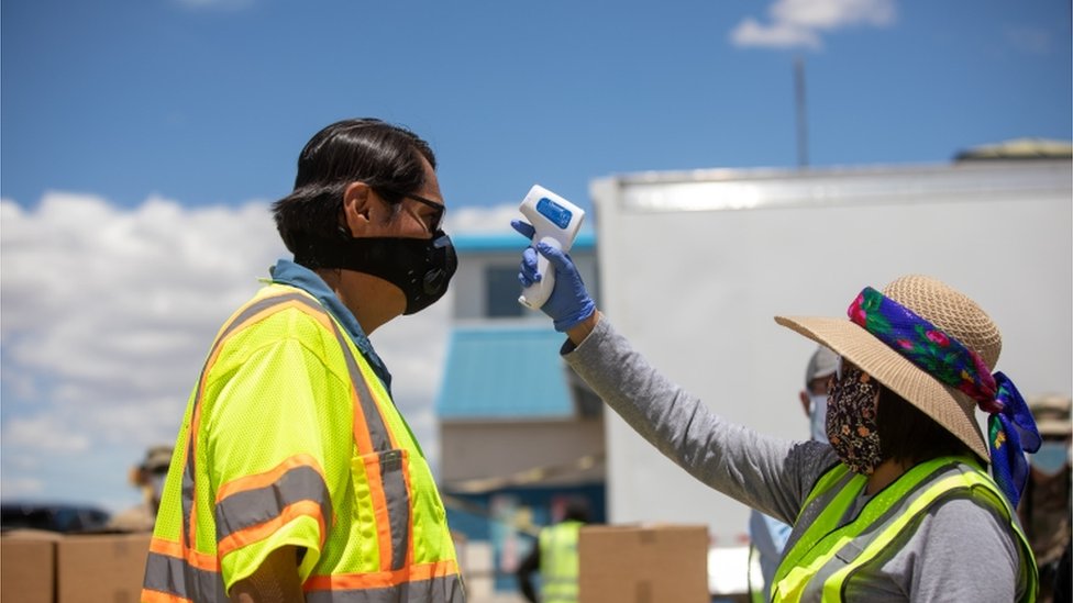 Navajo Nation President Jonathan Nez has his temperature checked on May 27, 2020 in New Mexico, US