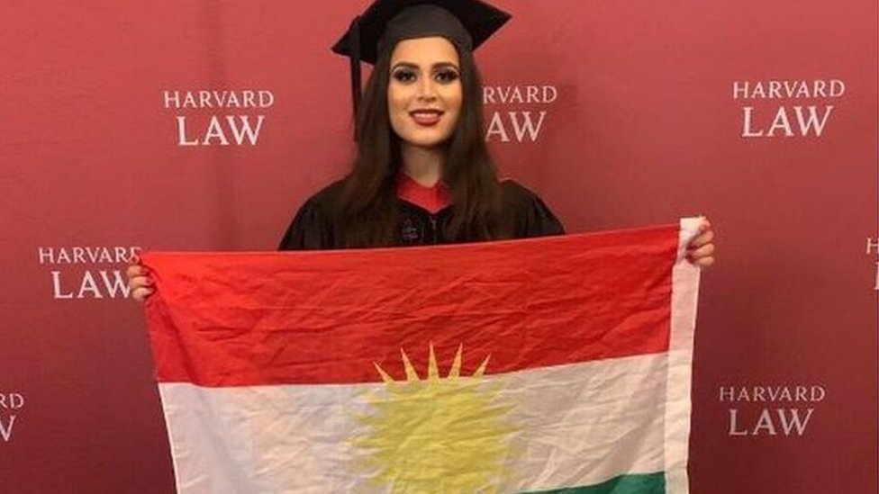 Rez Gardi holding Kurdish flag