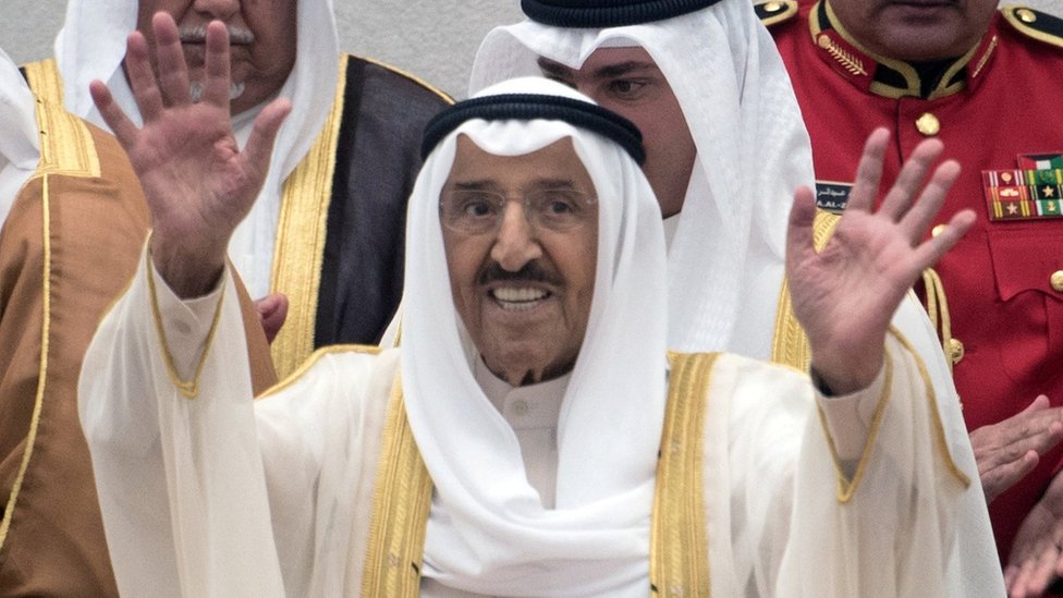 Kuwait's Emir, Sheikh Sabah al-Ahmed al-Sabah, waves at the end of the opening of a parliamentary session in Kuwait city, Kuwait (29 October 2019)