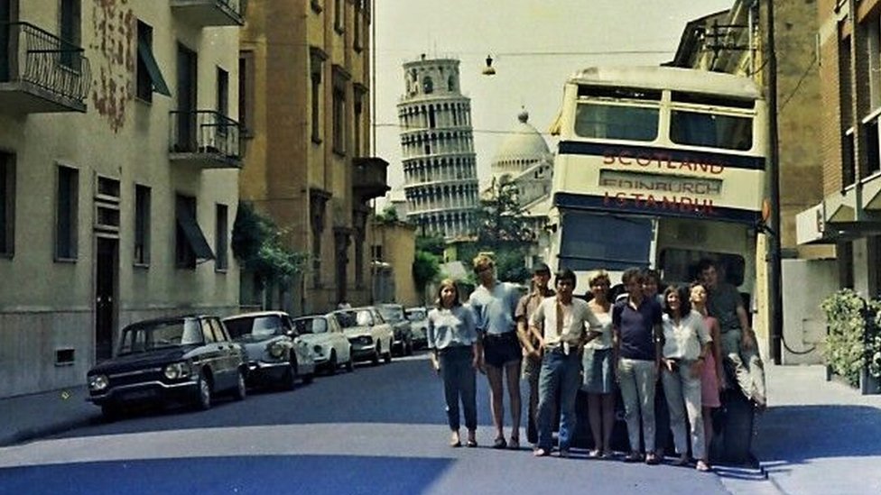 The gang in front of the bus in Pisa