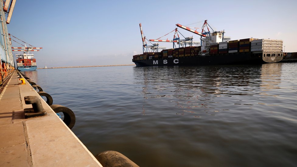 MSC cargo ship carrying containers docks at Haifa