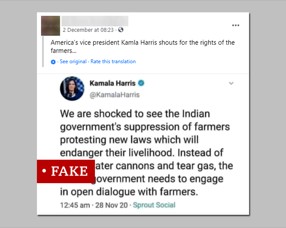 Screen shot of Facebook posting labelled 