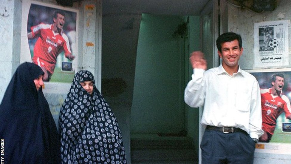 Hamid Estili (now Iran's Under-23 coach) poses outside his Tehran home after returning from the 1998 World Cup. He scored the opening goal in Iran's 2-1 win over USA