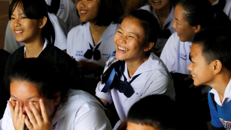 Children smile after being told the news of some of the children's rescues