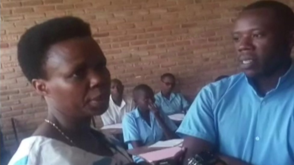 Burundi's Education Minister Janvière Ndirahisha confronts Mr Manirambona