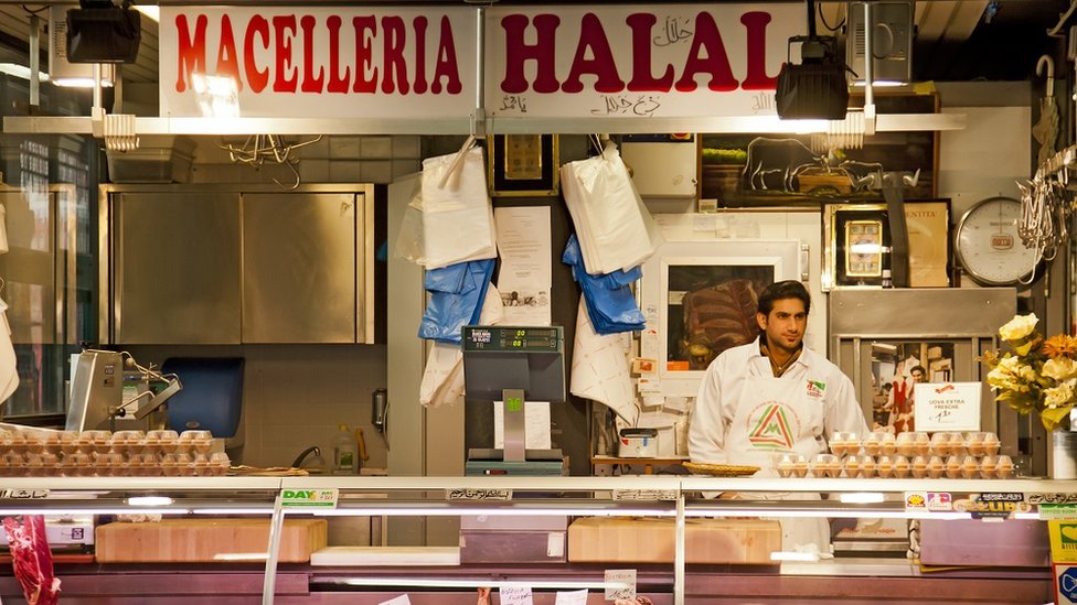 A halal butcher in Italy