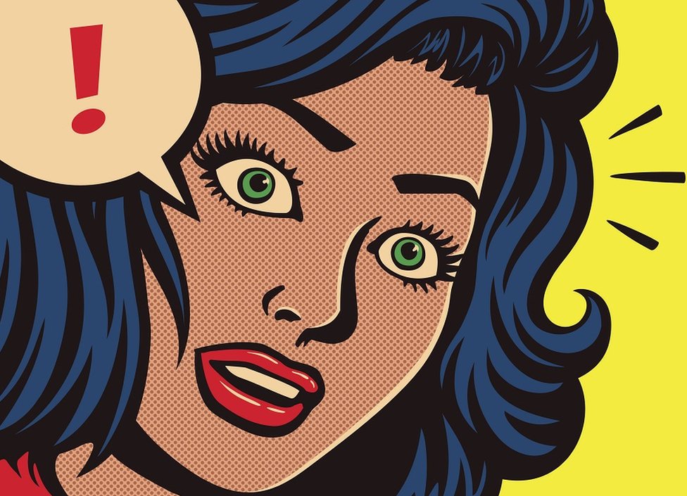 Pop Art style cartoon of a woman looking very surprised