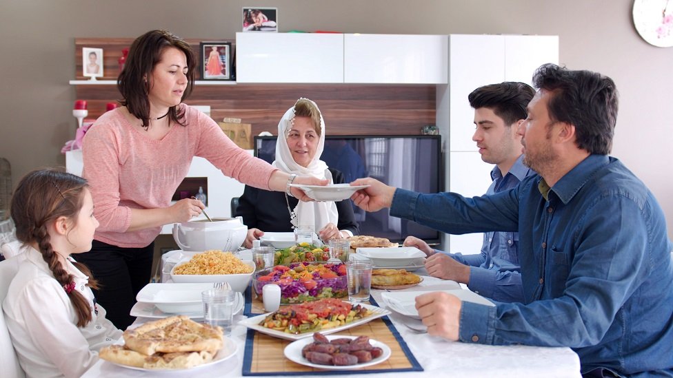 Family eating a meal together