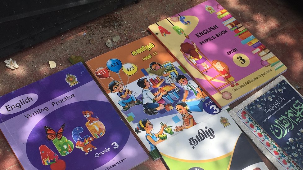 Children's schoolbooks were found amid the wreckage in Sainthamaruthu