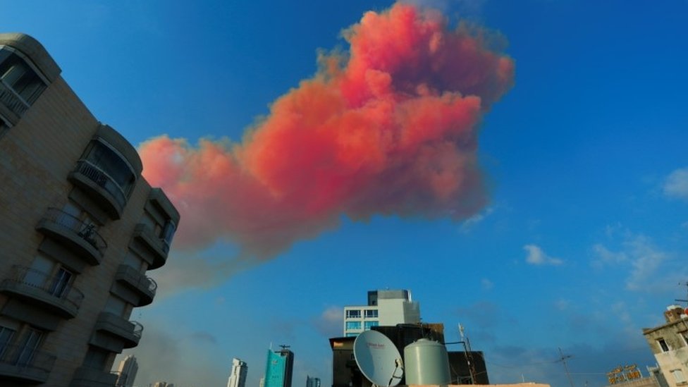 Smoke spread over the city after the explosion