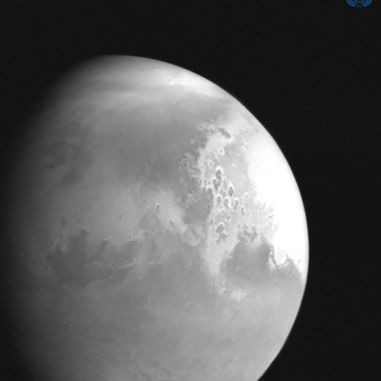 The first image of Mars taken by China's Tianwen-1 unmanned probe is seen in this handout image released by China National Space Administration (CNSA) February 5, 2021.