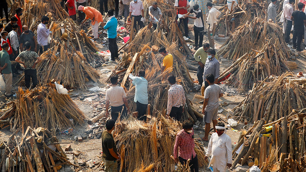 Unlit funeral pyres in Delhi, India