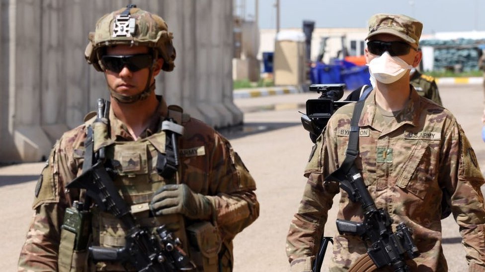 File photo showing US soldiers during the handover ceremony for the K! Air Base in Kirkuk, Iraq, on 29 March 2020