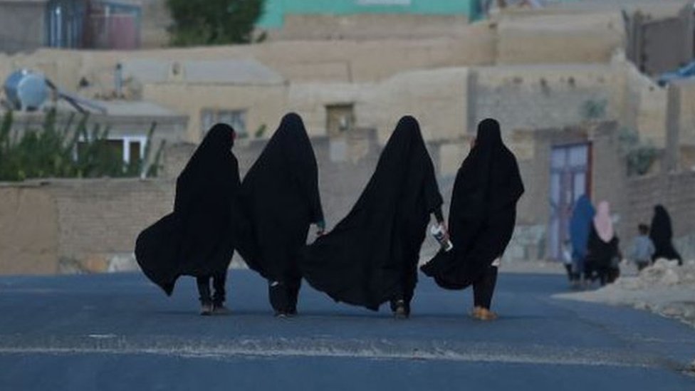 Women walking on a road