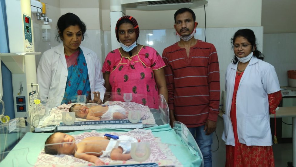 Doctor Padmasri along with Bhagyalakshmi and Appala Raju with new born twins.