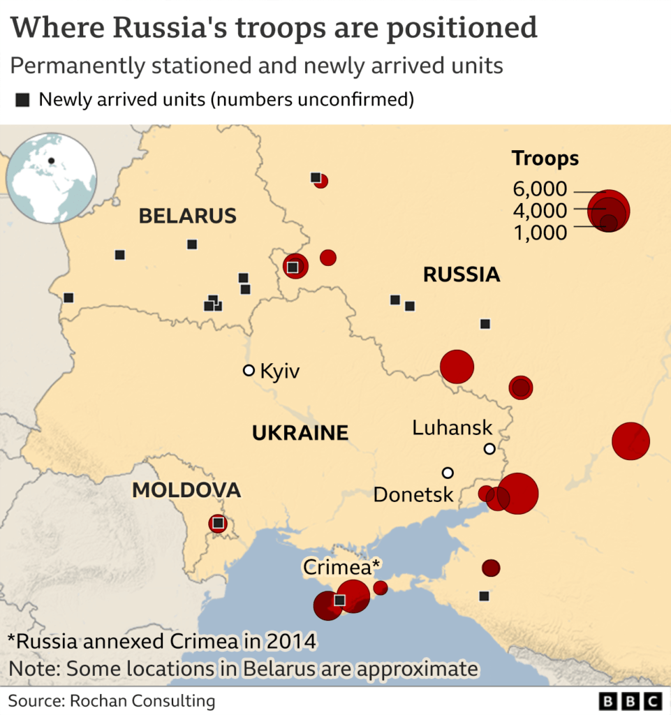 Map shows where Russia's troops are positioned