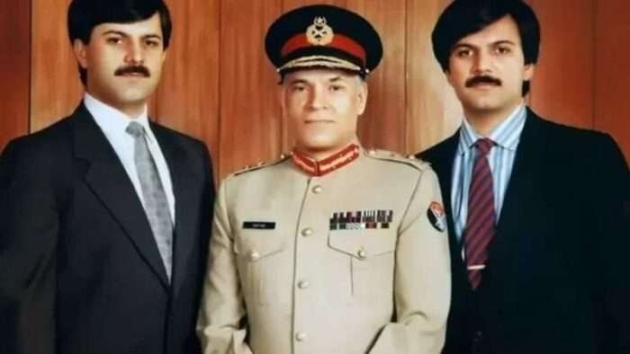 جنرل اختر اپنے بیٹوں ہمایوں اور ہارون کے ہمراہ