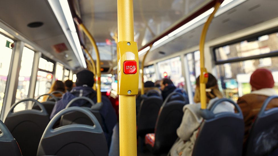 Rear view of a bus