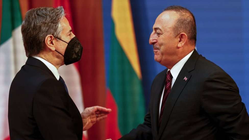 Antony Blinken, U.S. Secretary of State (L), left, Mevlut Cavusoglu, Foreign Minister of Turkey, .