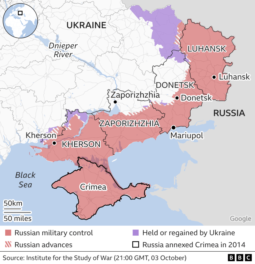 Map showing annexed areas