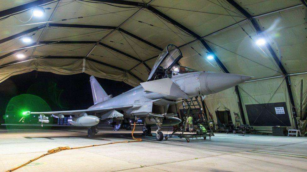 A Typhoon aircraft in a hangar